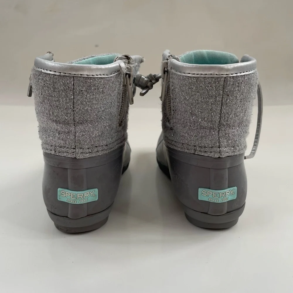 Sperry Top-Sider Kids Glitter Grey Gray Silver Saltwater Duck Boots Size 10